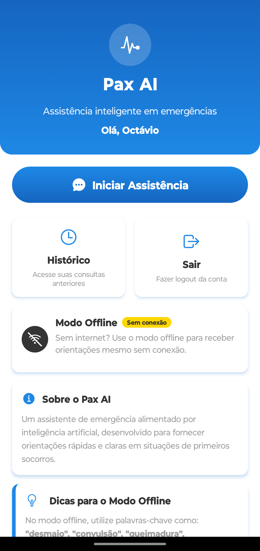 Tela inicial do app